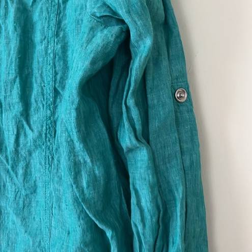 Coldwater Creek  Teal Green Button down linen blouse size XL