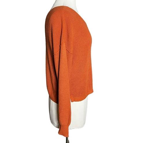 Hippie Rose  Double V Ribbed Knit Button Back Cropped Sweater Pumpkin Spice XS