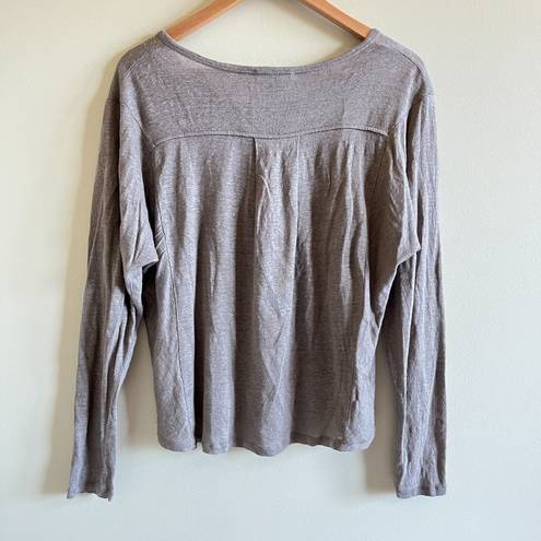 Vince  100% Linen Button Up Light Brown Henley Tee Top‎ Womens Size L Long Sleeve