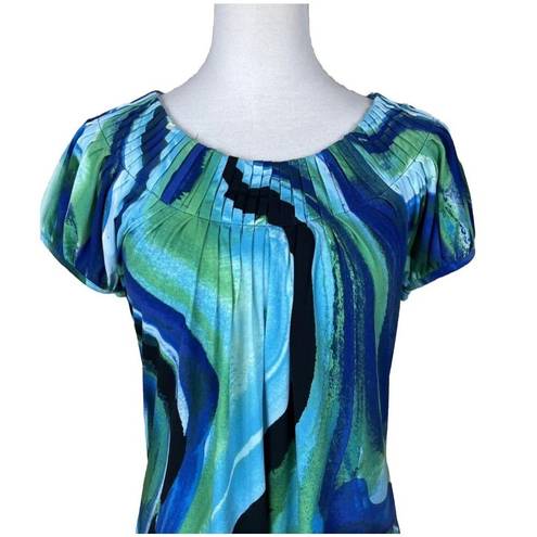 Style & Co Women's Blue Marbled Pattern Sleeveless Blouse Shirt Size SMALL