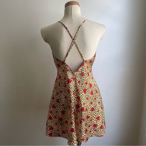 Frederick's of Hollywood Vintage Y2K  Cheetah Heart Print Satin Slip Dress Small