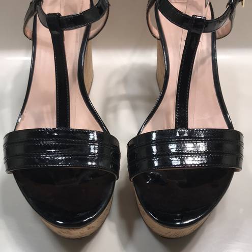 Kate Spade  Women’s Tallinn Black Patent Leather Cork Wedge Sandal Heels