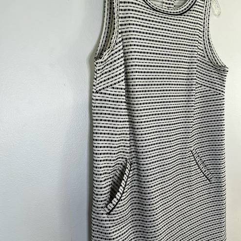 Loft  Sleeveless Textured Shift Dress w Pockets Ecru & Black Small