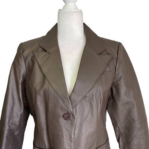 Metro  Style Chocolate Brown Leather Button Up Collared Jacket 12