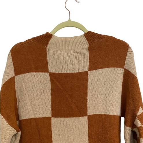 Andthewhy  Brown Checkered Oversized Sweater Sz S NWT