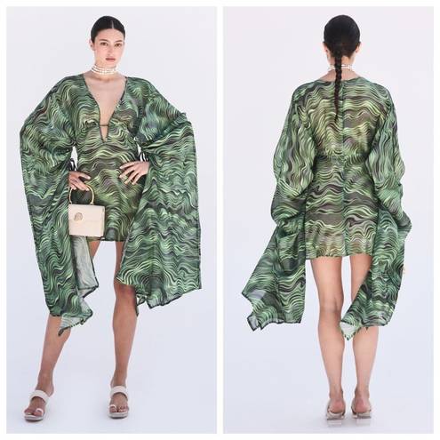 Cult Gaia 💕💕 Bruna Coverup ~ Linen Silk Saltation Basil Green Print Small S NWT