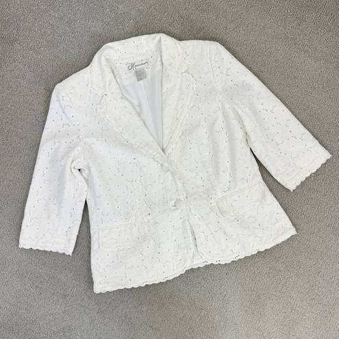 Dress Barn  Eyelet Linen Blazer Jacket White Medium Cottagecore