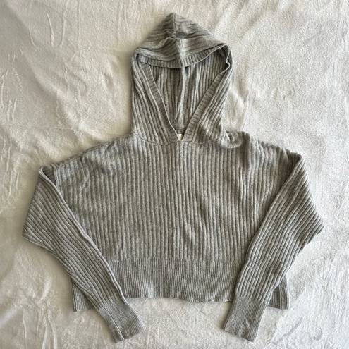 Aerie OFFLINE Grey Ribbed Cropped Sweater Hoodie