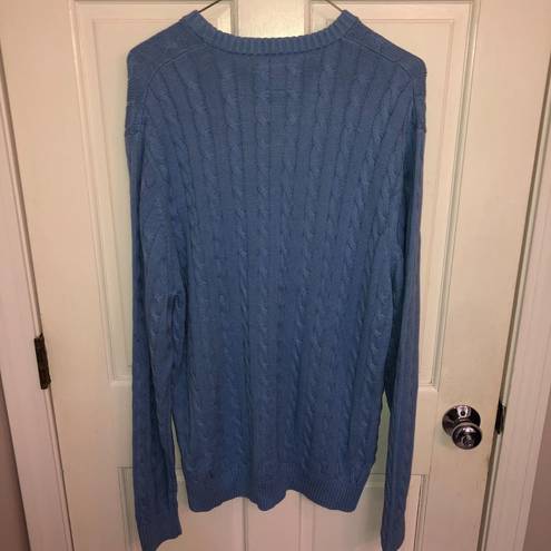 Saddlebred  Ladies Cable Knit Sweater Blue Large Crew Neck Cotton Blend Comfy