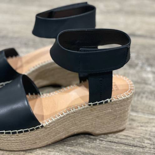 Frye  & Co Amber Espadrille Wedge Sandals Wedge Ankle Strap Black Shoe