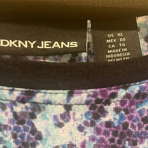 DKNY Jeans Raglan Top Long Sleeve Black Blue Purple Python Snake Pattern XL