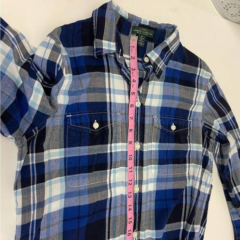 Krass&co LRL Lauren Jeans  Shirt Womens Medium Blue Plaid Button Up Blouse Roll Tab