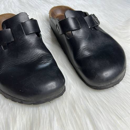 Birkenstock Black Leather Boston Clogs