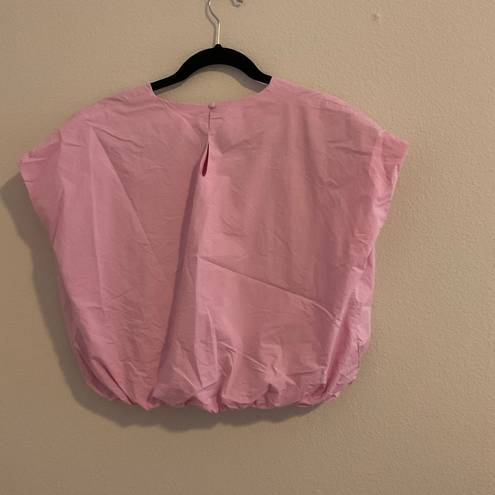 THML - Pink bubble crop top puff sleeve