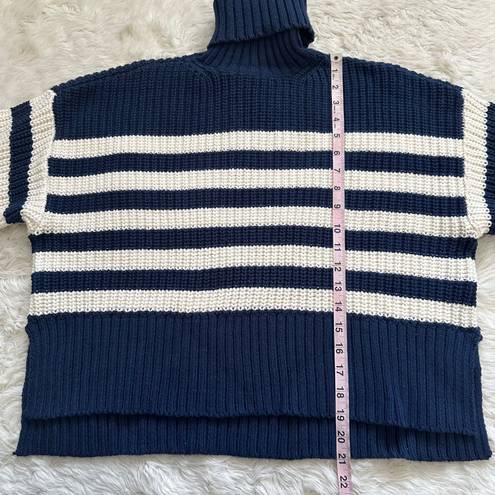 Madewell Sweater Wide Rib Turtleneck Chunky Knit Classic Indigo Stripe S NWT New