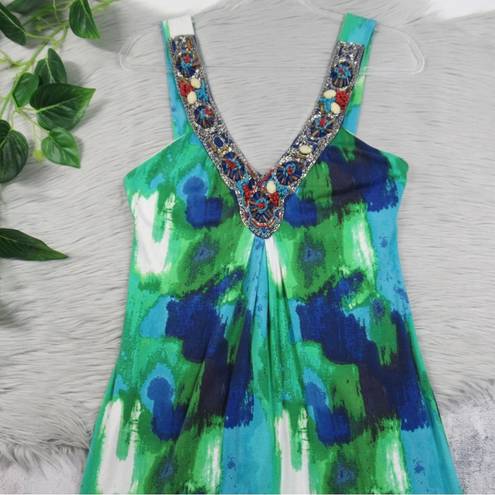 Bordeaux  Los Angeles Blue Green Beaded Maxi Dress Women’s Size Medium