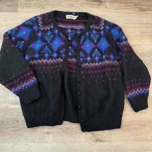 L.L.Bean Vintage  Wool Cardigan Sweater Nordic Icelandic Birdseye Design size XL