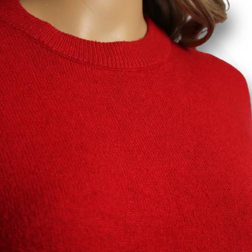 T Tahari  Crewneck Split Hem Pullover Sweater Red Long Sleeves Size M