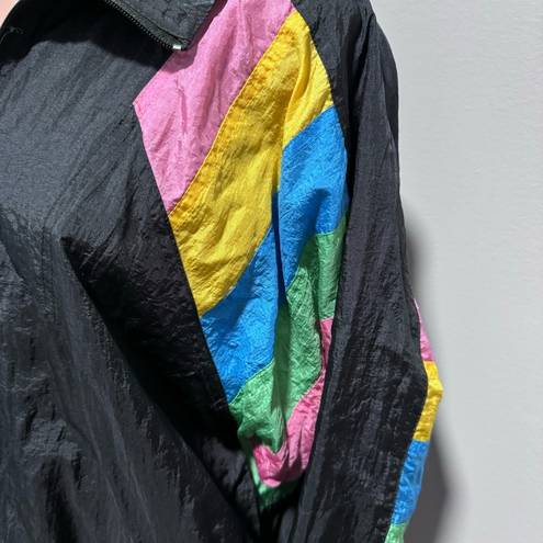 Adidas  Windbreaker Bomber Jacket Colorful Stripe Sleeves Medium Retro 80s 90s