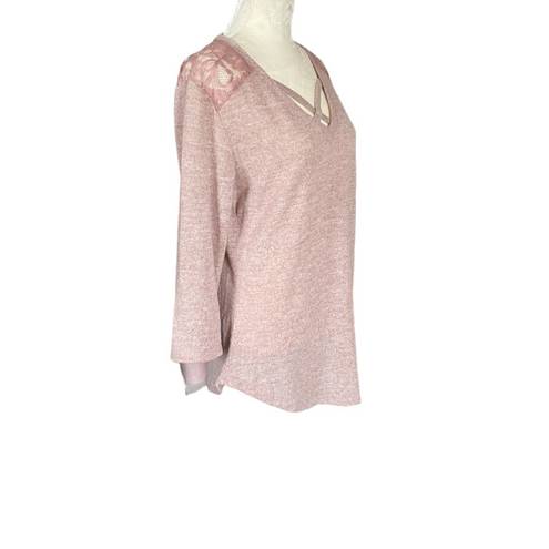 Brooks bobbie  women's large 3/4 sleeve v-neck dusty rose soft top with lace