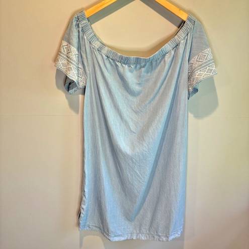 Athleta  Riviera Off the Shoulder Embroidered Sleeve Chambray Dress - size Medium