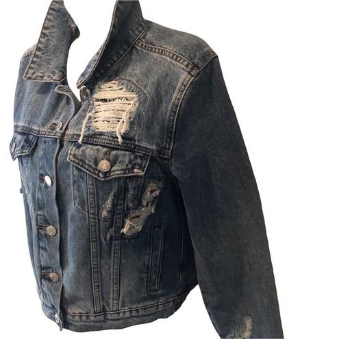 Vervet Classic Crop Fit Distressed Denim Jean Jacket S Medium Blue Non- Stretch