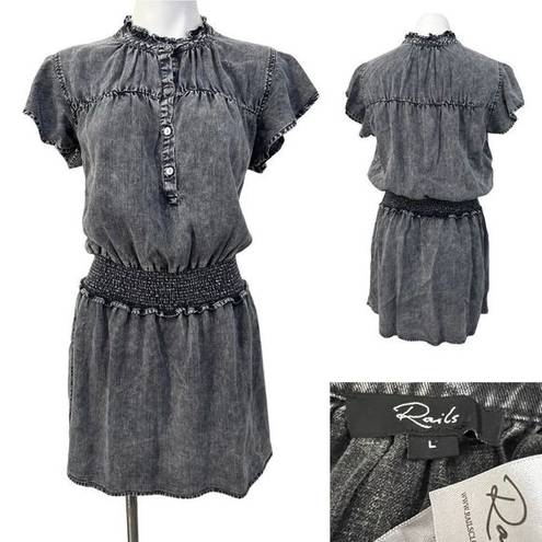 Rails  Womens Chambray Smocked A Line Dress acid wash Black Size Large