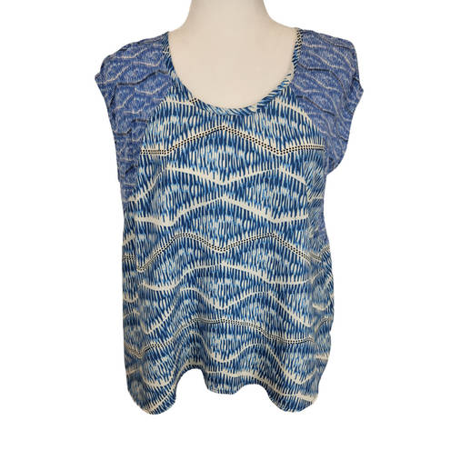 Akemi + Kin Anthropologie Akemi Kin Meuse Mixed Print Blue Abstract Short Sleeve Flowy Top