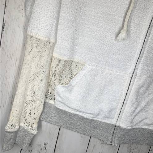BKE  white floral lace hooded zipper sweatshirt