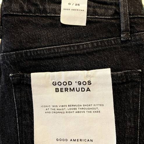 Good American  Good 90's Bermuda Shorts Fitted Waist Raw Hem Black227 0/25 NWT