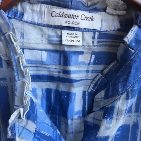 Coldwater Creek  Sleeveless Button-Up No Iron Tank Watercolor Tie Due Large P