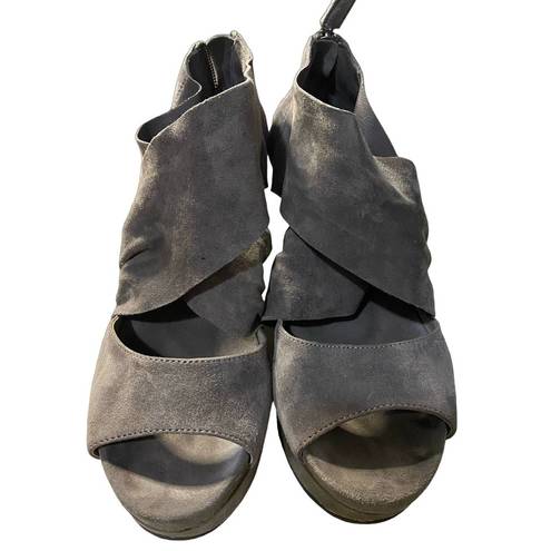 Eileen Fisher  Draw Open Toe Suede Platform Leather Wedge Sandal in Gray Size 7