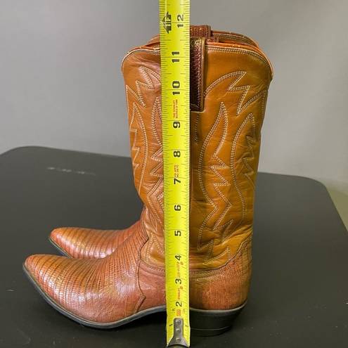 Justin Boots Justin Western Cowboy Boots Vintage Pointy Toe Lizard Leather Size 6AA Retro 70s