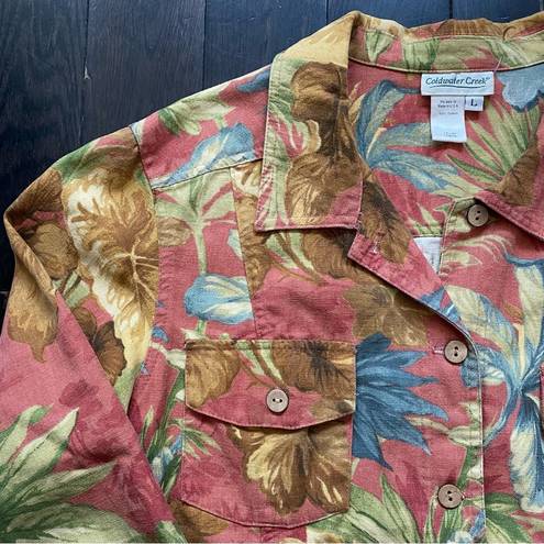 Coldwater Creek Vintage  Floral Canvas Denim Jacket Women's Made In USA Sz. Large