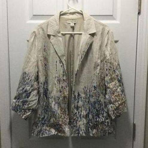 Coldwater Creek Beige 100% Linen Geometric Boho Open Jacket Size 1X