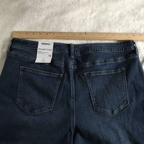 Sonoma Jeans Straight Leg Crop Womens Size 18 Blue Denim High Rise Raw Hem NWT