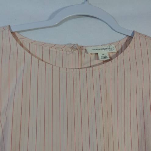 Treasure & Bond  Pink Stripe Puff Sleeve Button Back Long Sleeve Top Size M