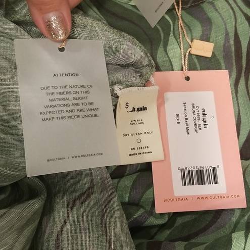 Cult Gaia 💕💕 Bruna Coverup ~ Linen Silk Saltation Basil Green Print Small S NWT