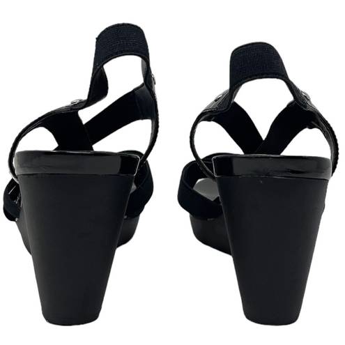 Ralph Lauren Women’s 10 Patent Leather Black Sandals Stretch Sling Stap Wedges