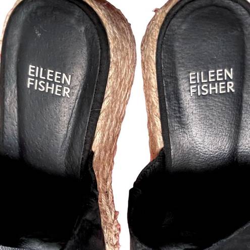 Eileen Fisher  Tarry Toe Loop Espadrille Wedge Slide Sandal Black Women’s 6