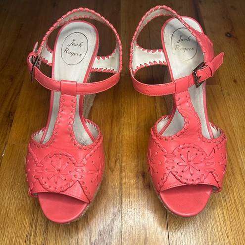 Jack Rogers  Medallion T-Strap Wedge in Coral size 10