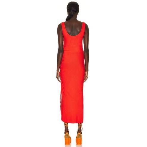 The Range  Alloy Rib Cinched Bodycon Midi Dress Fuego Red Orange Womens Medium