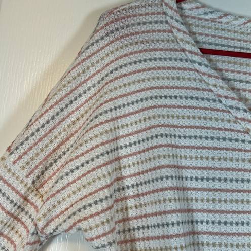 Paper Crane Women's  Stripe Gray Pink Tie Front Knit Button Down Top Size Large