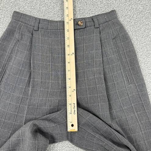 Geoffrey Beene  Windowpane High Waist Cuff Hem Straight Leg Trouser Pants Grey 8