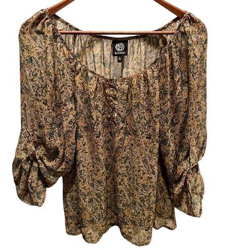 Bobeau  sheer boho blouse with floral print women’s size large