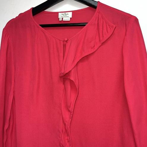 Kate Spade  Edison Ruffle Blouse Womens Size 14 Pink Long Sleeve Top Career Party