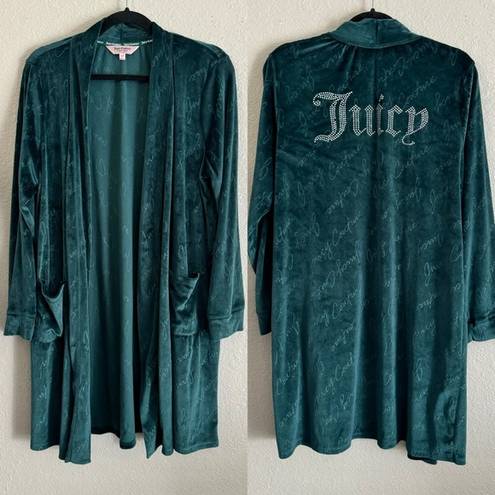 Juicy Couture  Studded Logo Green Velour Robe Pockets Y2K Loungewear S/M