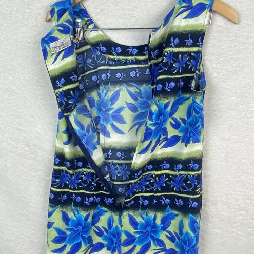 Kathie Lee Collection  Sleeveless Hawaiian Sheath Dress Size 8 Blue Green Floral