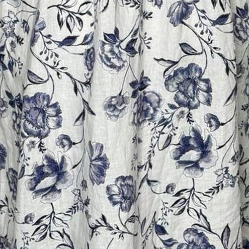 Cynthia Rowley  Dress Womens 8 White Blue Floral Flower Midi fit & Flare Linen