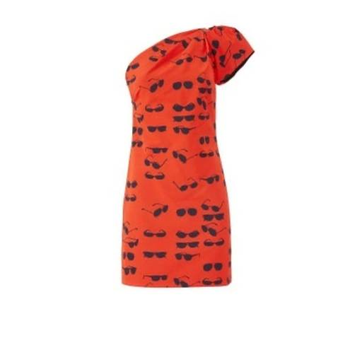 Victoria Beckham VICTORIA  Red Printed Sunglasses One Shoulder Dress Size 4